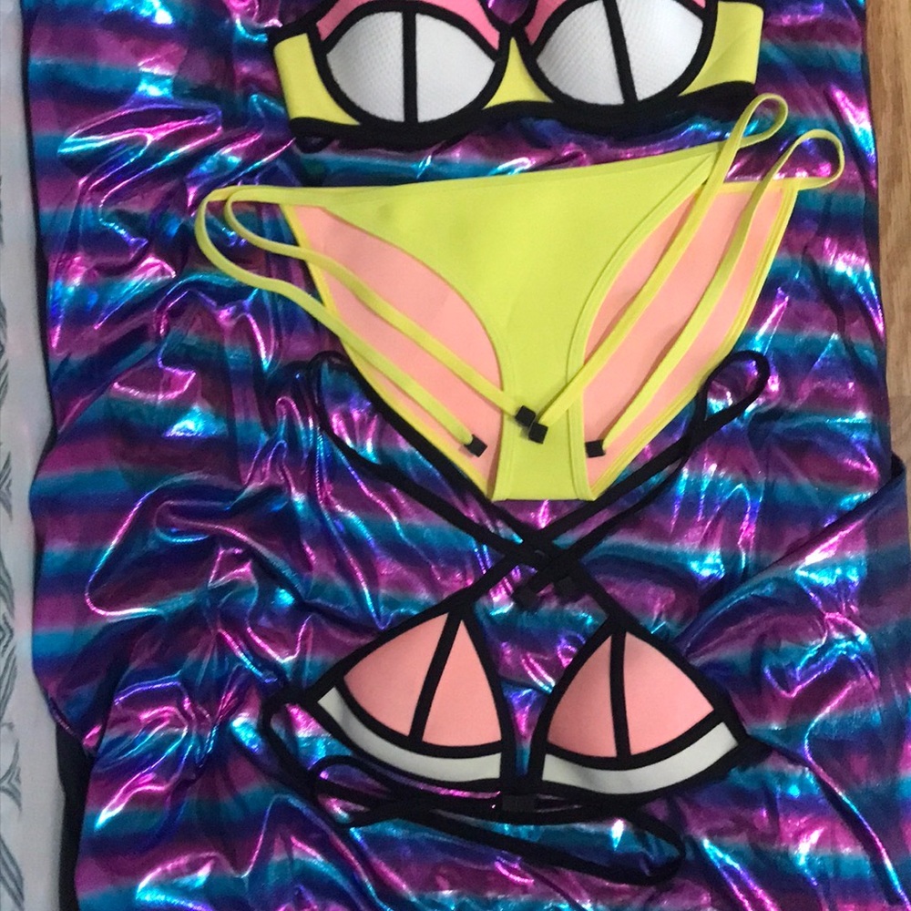 TRIANGL yellow pink black adjustable bikini